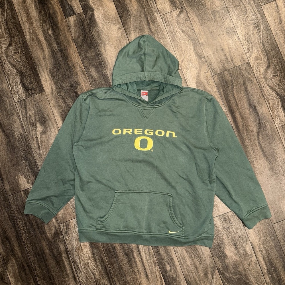 Vintage Nike Oregon Ducks Fleece Pullover Hoodie Long-Sleeve Men's XL Sage-Green